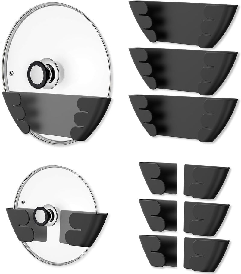 Niceyos Universal Adjustable Pot Lid Holder Organizer for Cabinet - Upgraded Patented 8 Pack Pan Lids Organizers Inside Cabinet Door Wall Mount Pots Top Rack for Kitchen Cupboard Fit 6" to 13" (Black) - Image 1